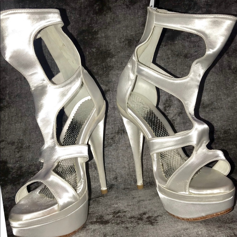 White satin booties